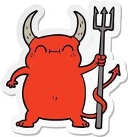 sticker of a cartoon little devil vector