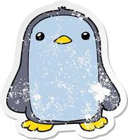 distressed sticker of a cute cartoon penguin vector