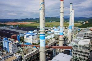 The Power plant industry  factory in Korea from the drone shot. photo