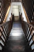 Dark brown Vintage wooden down stair perspective photo