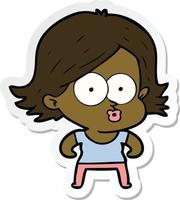 sticker of a cartoon girl pouting vector