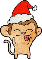 funny textured cartoon of a monkey wearing santa hat vector