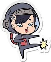 sticker of a cartoon astronaut woman vector