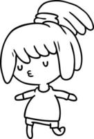 line drawing of a cute kawaii girl vector