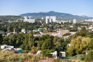 above view of Alushta city in sunny morning photo