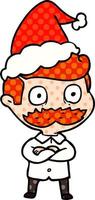 comic book style illustration of a man with mustache shocked wearing santa hat vector