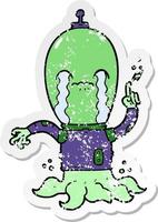 distressed sticker of a cartoon alien vector