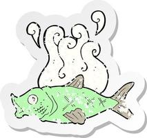 pegatina retro angustiada de un pez maloliente de dibujos animados vector