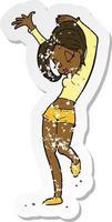 retro distressed sticker of a cartoon pretty woman dancing vector