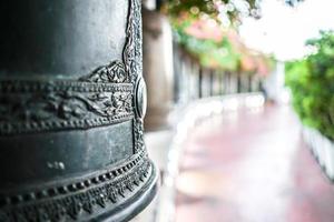 Close up metal bell with blur background., Golden Mount, Bangkok, Thailand photo