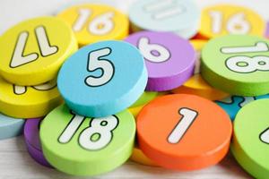 Number wood block cubes for learning Mathematic, education math concept. photo