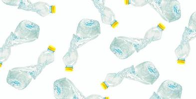 Plastic water bottle with empty crumpled used isolated on white background, reuse, recycle, pollution, environment, ecology, global warming concept. photo
