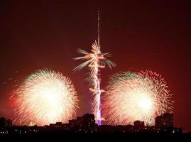 fireworks near Ostankinskaya TV Tower in Moscow photo