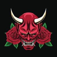 oni mask and rose illustration vector