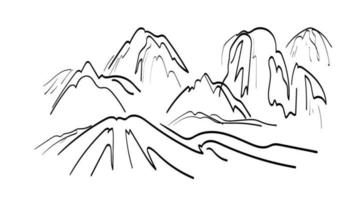 mountains of different types, Set of vector illustrations in doodle style