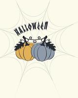 Happy Halloween card with pumpkins and cobwebs. vector