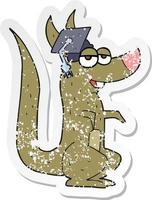 retro distressed sticker of a cartoon kangaroo with graduation cap vector