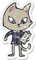 distressed sticker of a confused cartoon business cat vector