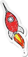 retro distressed sticker of a cartoon space rocket vector