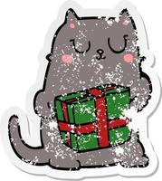 distressed sticker of a cartoon christmas cat vector