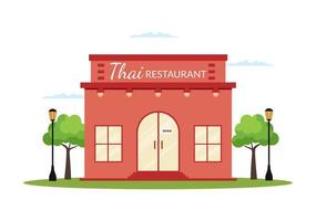 Traditional Thai Food Restaurant or Cafe Building Template Hand Drawn Cartoon Flat Illustration vector