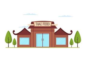 Traditional Thai Food Restaurant or Cafe Building Template Hand Drawn Cartoon Flat Illustration vector