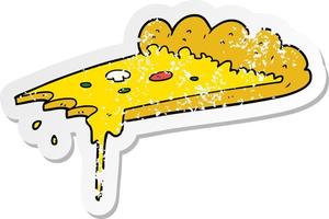 distressed sticker of a cartoon slice of pizza vector