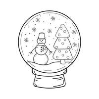 vector illustration of a snowman with Christmas trees in a Christmas snow globe