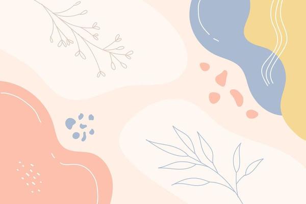 Hand drawn abstract design background with pastel colors and plant ornament. Vector illustration.