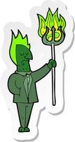 sticker of a cartoon devil with pitchfork vector