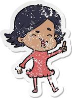 distressed sticker of a cartoon girl pulling face vector