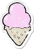 distressed sticker of a cartoon ice cream vector