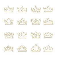 conjunto de icono de línea de corona, estilo de esquema de monograma, diseño de elementos heráldicos vectoriales. colección de lujo de símbolos de liderazgo, éxito, poder y riqueza o riqueza. vector