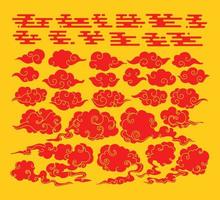 colección de nubes rojas al estilo chino. conjunto de nubes dibujadas a mano con vector patrón japonés. decoración oriental. volante o presentación en estilo vintage.