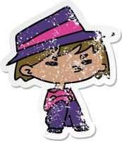 distressed sticker cartoon of a kawaii cute boy vector