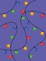 conjunto de guirnaldas decorativas navideñas. decoraciones de año nuevo. tiras de luz con lámparas. forma de bolas redondas de bombilla led de neón. elementos de diseño de Navidad. ilustración vectorial luces multicolores vector