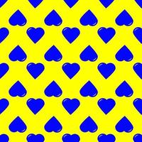patrón sin costuras de corazones azules escalonados sobre un fondo amarillo. vector