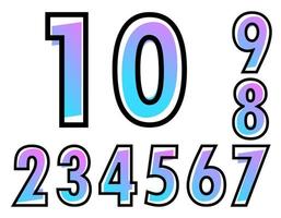 conjunto de números vectoriales con color degradado azul-púrpura y contorno negro vector