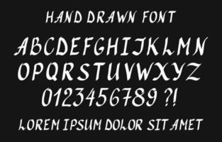 Hand drawn Spanish font, ink or marker style. White letters and numbers on chalkboard background. Example of application vector