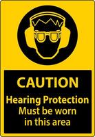 Caution Hearing Protection Must Be Worn Sign On White Background vector