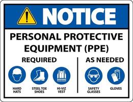 Notice PPE Required As Needed Sign On White Background vector