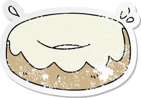distressed sticker of a quirky hand drawn cartoon iced donut vector
