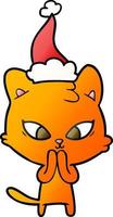 cute gradient cartoon of a cat wearing santa hat vector