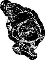 cartoon distressed icon of a stressed astronaut wearing santa hat vector