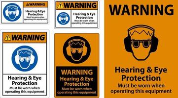 señal de advertencia de protección auditiva y ocular sobre fondo blanco vector