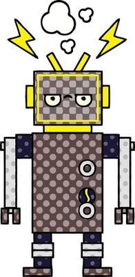 comic book style cartoon malfunctioning robot