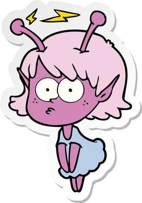 sticker of a cartoon alien girl