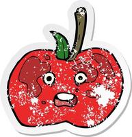 retro distressed sticker of a cartoon apple vector