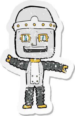 retro distressed sticker of a cartoon waving robot