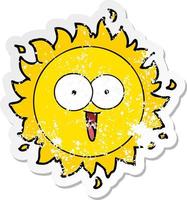 distressed sticker of a happy cartoon sun vector